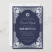 Elegante bar Mitzvah Navy Blue Silver Grey  Kaart (Voorkant)