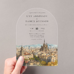 Elegante Barcelona Aquarel Trouwboog Acryl Uitnodigingen