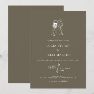Elegante Bark Brown Champagne bruiloft Kaart