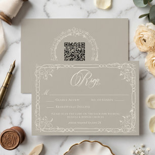 Elegante Barok Antieke Neutrale Taan Ivoor Trouw RSVP Kaartje