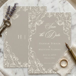 Elegante Barok Antieke Neutrale Tannige Ivoren Bru Save The Date