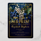 Elegante Barok Blauwe Bloemen Verrassing 60ste Ver Folie Uitnodiging (Voorkant)