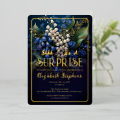 Elegante Barok Blauwe Bloemen Verrassing 60ste Ver Folie Uitnodiging (Staand Voorkant)