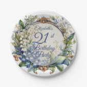 Elegante Barok Bloemen Lijst 21ste Verjaardag Part Papieren Bordje (Voorkant)