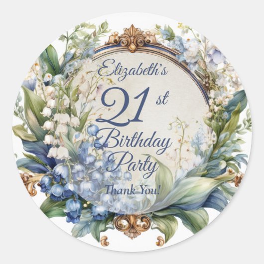 Elegante Barok Bloemen Lijst 21ste Verjaardag Part Ronde Sticker (Voorkant)