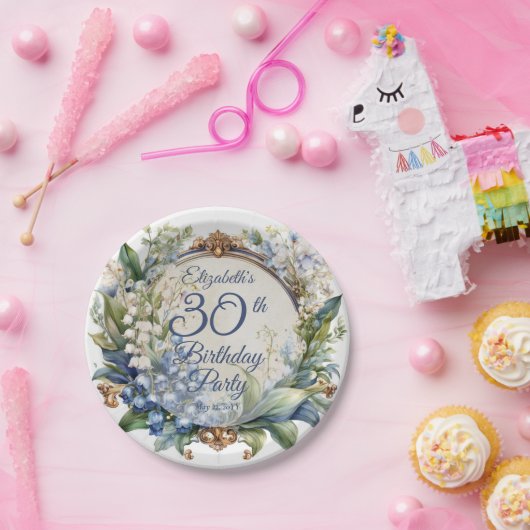 Elegante Barok Bloemen Lijst 30ste Verjaardag Part Papieren Bordje (Feest)