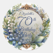 Elegante Barok Bloemen Lijst 70ste Verjaardag Part Ronde Sticker (Voorkant)