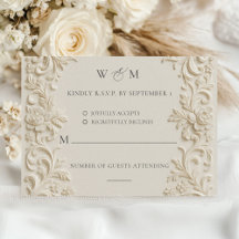 Elegante Barok Ivoor Bruiloft RSVP Kaart