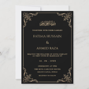Elegante Barok Lijst Goud Zwart Moslim Huwelijk Kaart