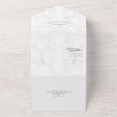 Elegante Barok Zwart Wit Bloemen Formele bruiloft All In One Uitnodiging (Buitenkant)