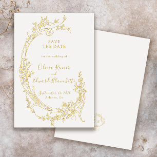 Elegante barokke Chinoiserie gouden bruiloft Save The Date