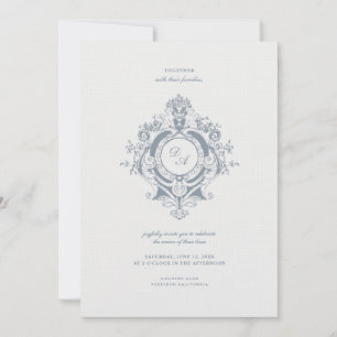 Elegante barokke crest minimalistische bruiloft kaart