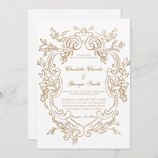 Elegante barokke gouden  Lijst bruiloft Kaart (Voorkant / Achterkant)