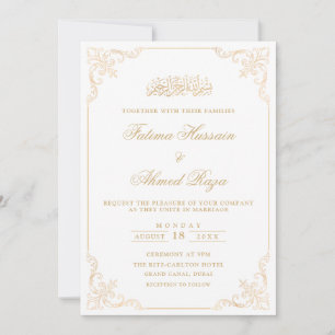 Elegante  barokke gouden script islamitische bruil kaart