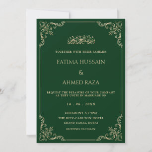 Elegante barokke lijst goud groene moslim bruiloft kaart