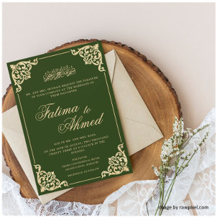 Elegante Barokke Lijst Smaragdgroene Moslim Bruilo Kaart