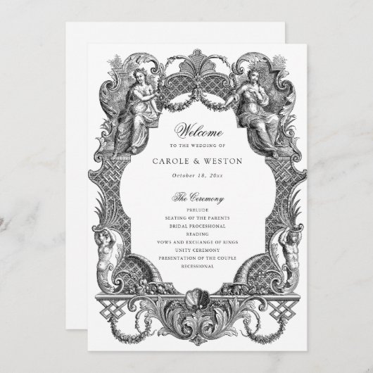 Elegante  barokke Lijst Toile bruiloft Programma (Voorkant / Achterkant)
