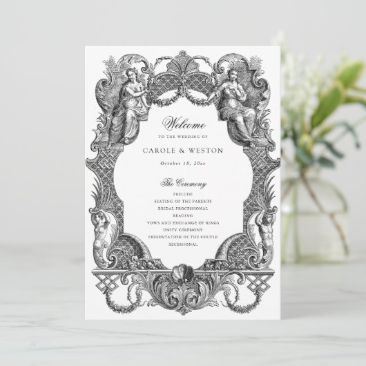 Elegante  barokke Lijst Toile bruiloft Programma (Staand voorkant)