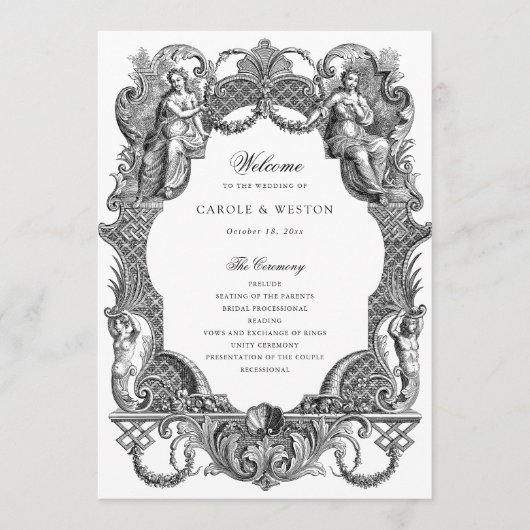 Elegante  barokke Lijst Toile bruiloft Programma (Voorkant)