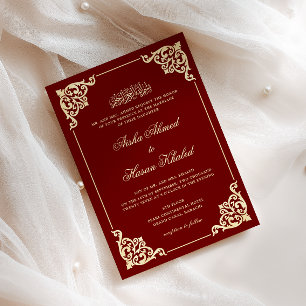 Elegante Barokke Lis Bordeaux Moslim Huwelijk Kaart