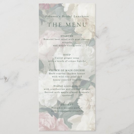Elegante barokke pastelbloemen bruiloft menu (Voorkant)