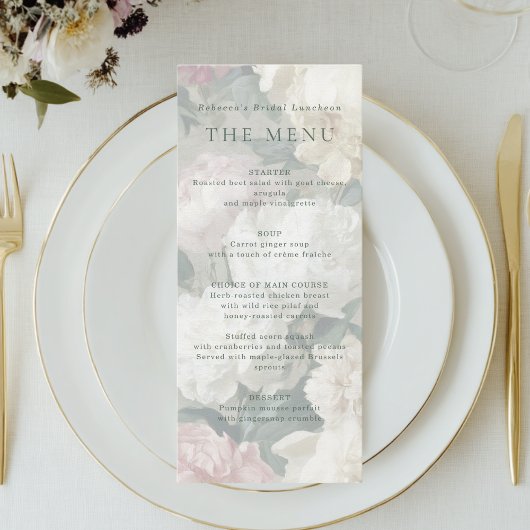 Elegante barokke pastelbloemen bruiloft menu
