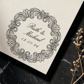 Elegante Barokke Scroll Trouwdatum & Namen Zelfinktende Stempel