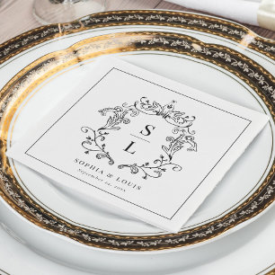 Elegante Barokke Wapen Monogram Huwelijk Servet
