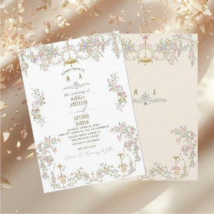 Elegante barokke Waterverf trouwbloemen Kaart