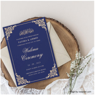 Elegante Baroklijst Koningsblauw Walima Ceremonie Kaart