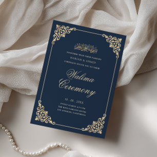 Elegante Baroklijst Navy Blauwe Walima Ceremonie Kaart