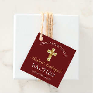 Elegante Bautismo de Bebé Borgoña Dorado Bedankjes Labels