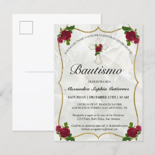 Elegante Bautismo de Bebé de Oro Rosa Rojo Uitnodiging Briefkaart