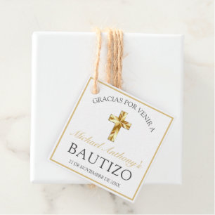 Elegante Bautizo de Bebé Blanco Dorado Bedankjes Labels
