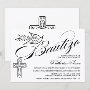 Elegante Bautizo Vintage Script Kruis en Duif Kaart