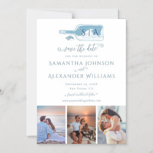 Elegante Beach Stofblauwe Trouw 'Save the Date' Magnetische Uitnodiging