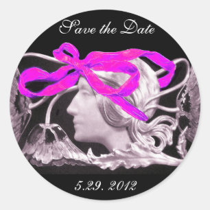 ELEGANTE BEAUTY / LADY MET PINKBOW EN STROMEN RONDE STICKER