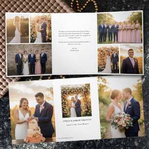 Elegante bedankkaart met 9 trouwfoto's drieluik kaart