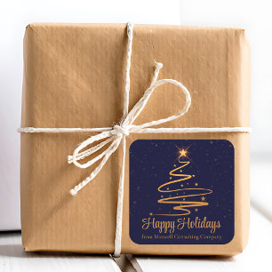 Elegante bedrijf fijne feestdagen Navy Blue Goud Vierkante Sticker