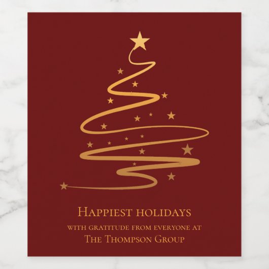 Elegante bedrijfsnaam Tree Red Christmas Wijn Etiket (Enkel label)