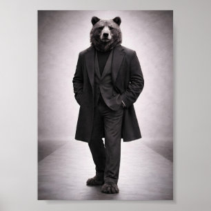 Elegante beer in klassiek donker pak portret poster