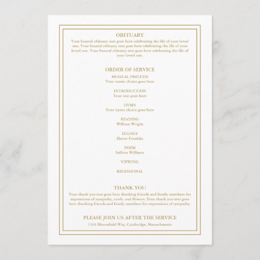 Elegante begrafenisfoto Orde van Service Programma (Achterkant)