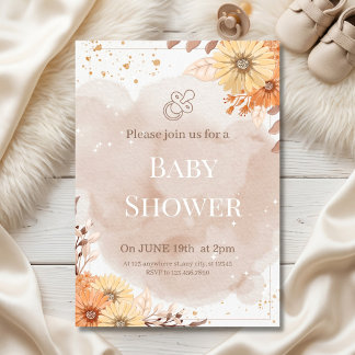 Elegante Beige Bloemenkleuren Baby Shower Kaart