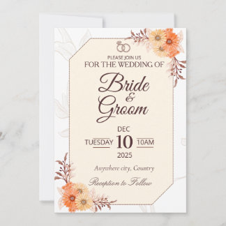 Elegante Beige Bloemige Trouwuitnodiging | Neutraa Kaart