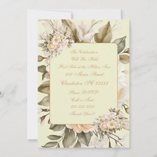 Elegante Beige Boho Bloemen Verjaardag Uitnodiging (Achterkant)