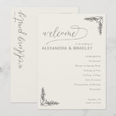 Elegante Beige Botanische Huwelijksceremonie Schem Programma (Voorkant / Achterkant)