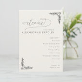Elegante Beige Botanische Huwelijksceremonie Schem Programma (Staand voorkant)