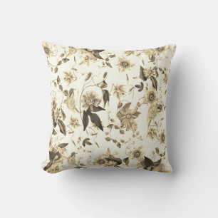 Elegante beige botanische passiebloemen kussen