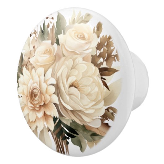 Elegante Beige Bruine Bloemen Bloemen Keramische K Keramische Knop (Rechts)