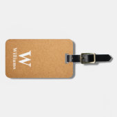 Elegante Beige Bruine Leer Textuur Monogram Bagagelabel (Voorkant horizontaal)